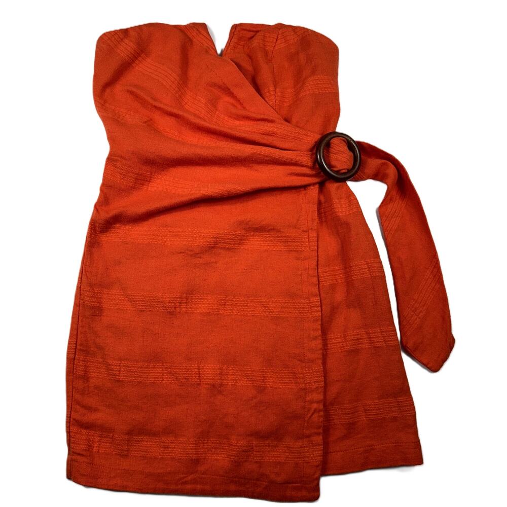 Free People Size 4 Some Nights Mini Wrap Dress Orange Linen Cotton Blend party - Picture 2 of 11